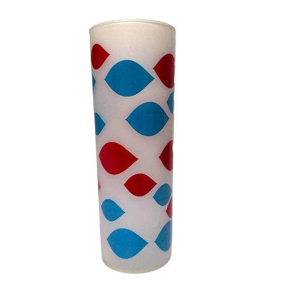 Vintage Dairy Queen Frosted Glass Highball Tumbler Retro Red and Blue Pattern - Picture 1 of 8